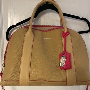 Beige COACH with Pink Hemline Shoulder Bag